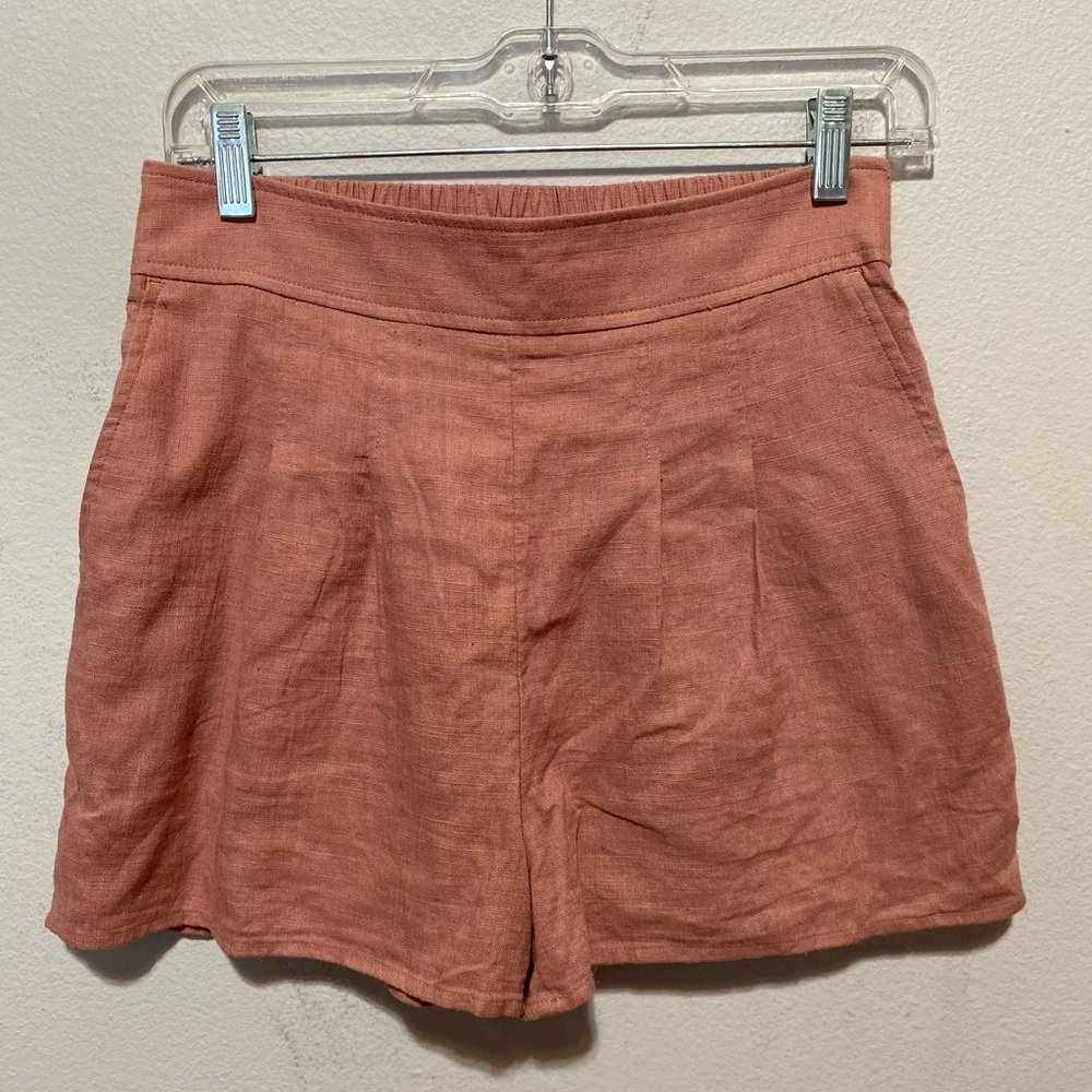 Express Womens SmallMidi High Rise Linen Blend Pleat Front Pink Shorts Preppy